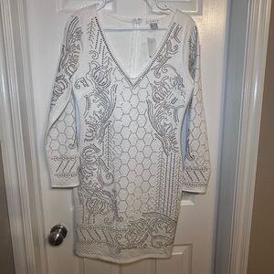 Venus White Quilted Rhinestone Cocktail Dress • Long Sleeve Party Dress • US 10